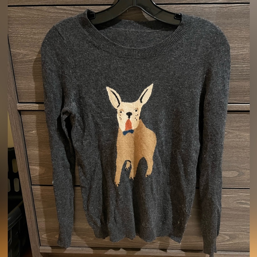 J Crew dark gray sweater with dog print women's XS